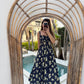 Navy Lemon Dress With A Side Slit