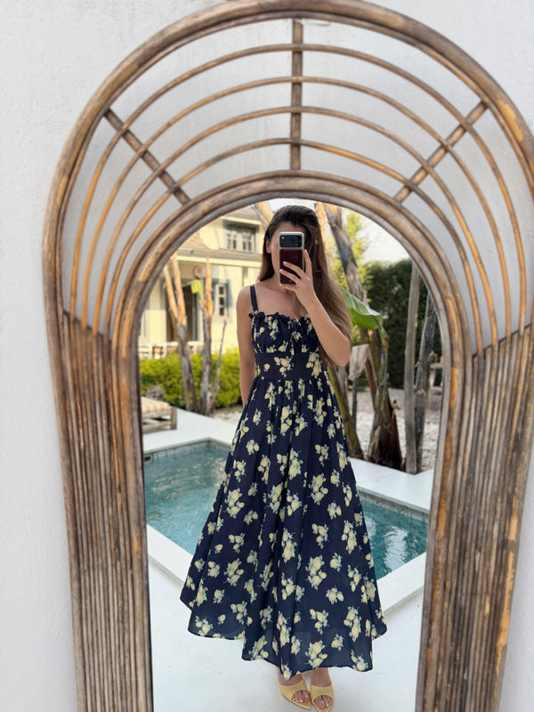 Navy Lemon Dress With A Side Slit