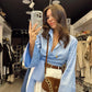 Blue Wrap Tie Shirt