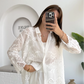 Cotton White Embroidered Floral Shirt With Dantel