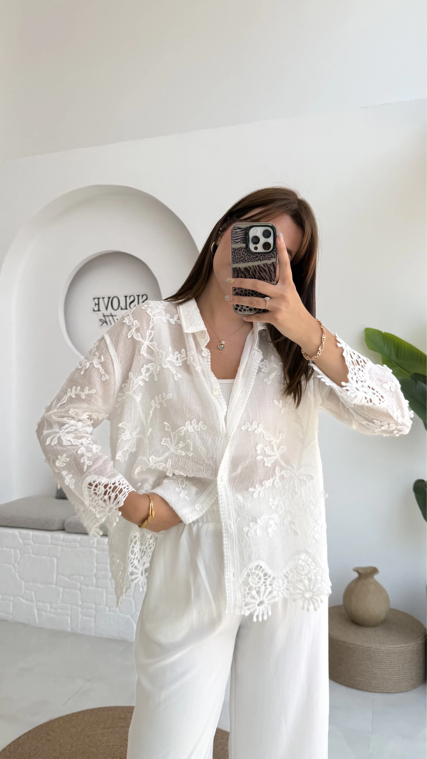 Cotton White Embroidered Floral Shirt With Dantel