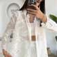 Cotton White Embroidered Floral Shirt With Dantel