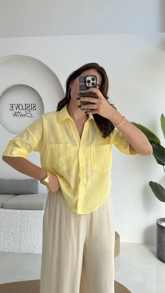 Yellow Linen Half Sleeves Shirt