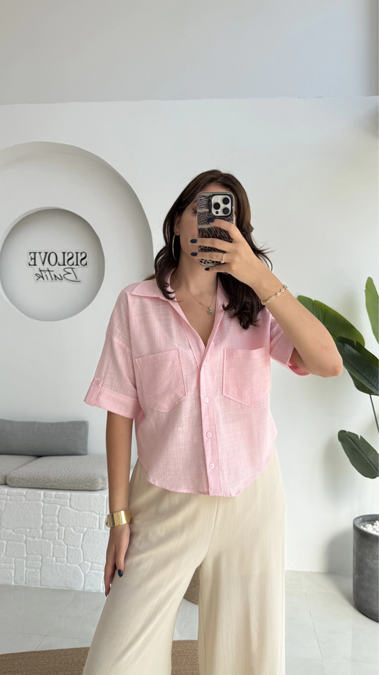 Pink Linen Half Sleeves Shirt