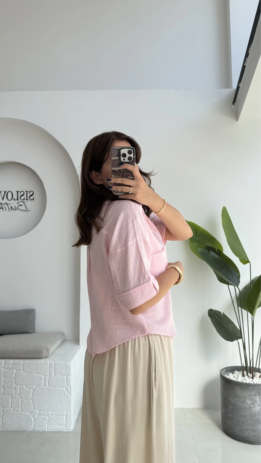 Pink Linen Half Sleeves Shirt