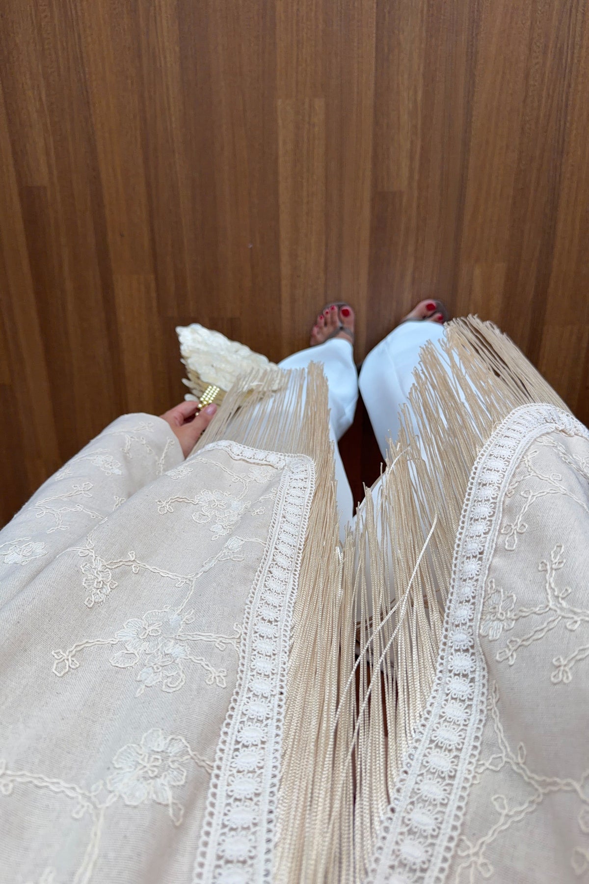 Beige Fringes Embroidered Jacket
