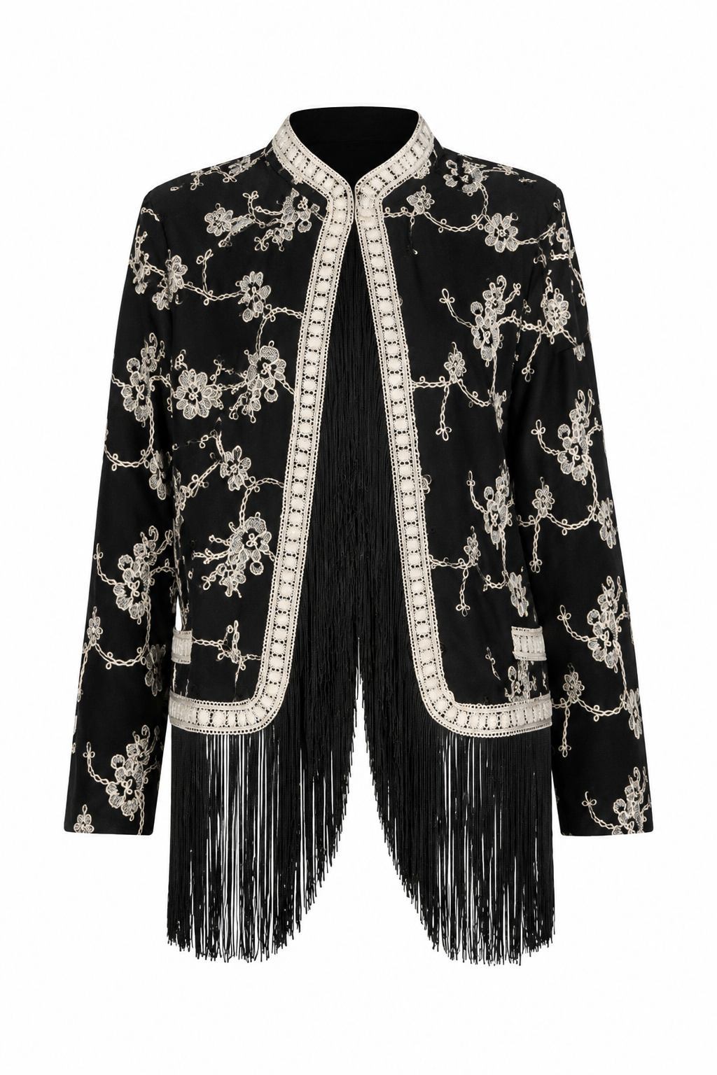 Black Fringes Embroidered Jacket