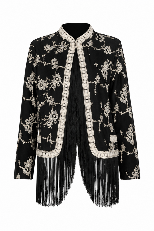 Black Fringes Embroidered Jacket