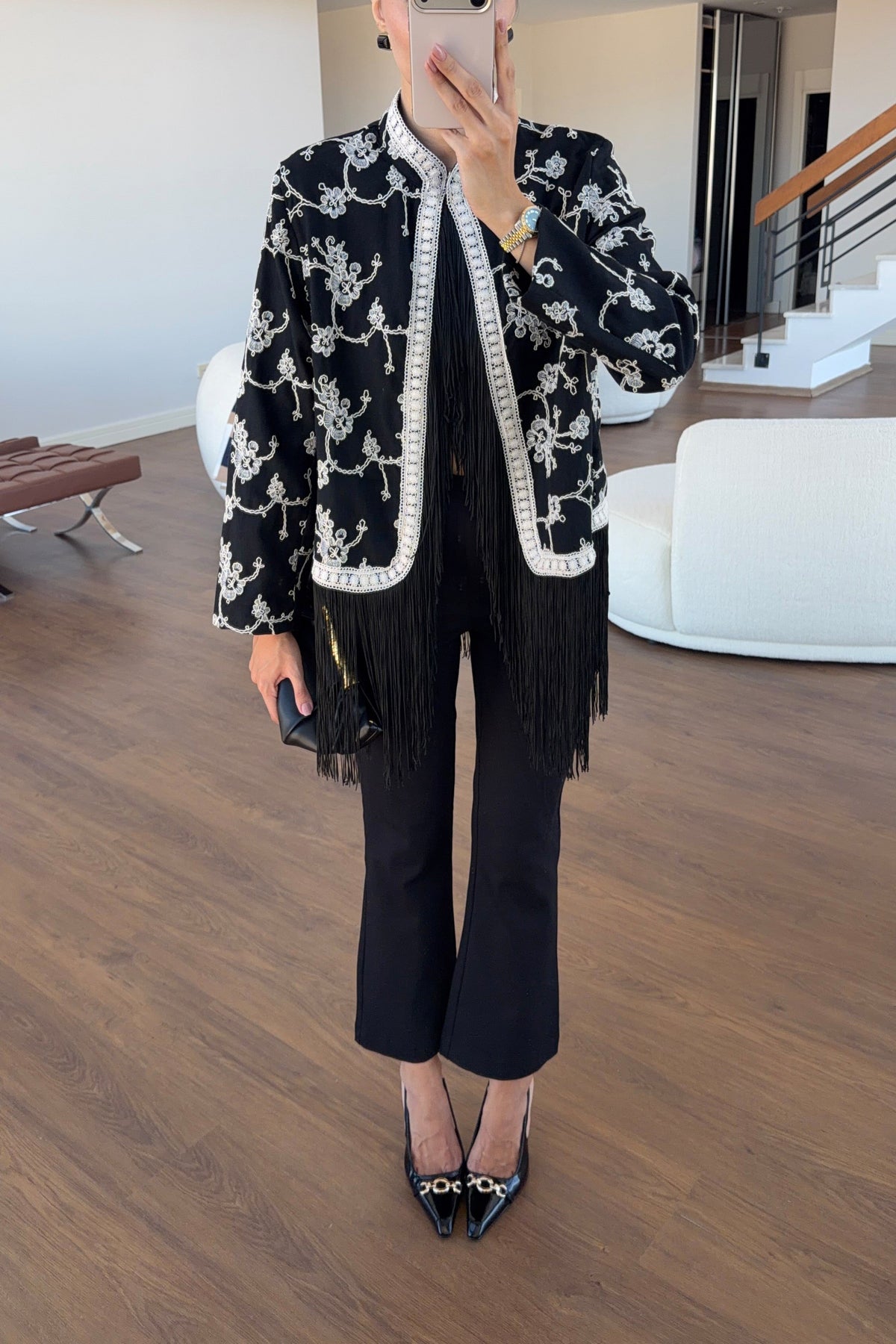 Black Fringes Embroidered Jacket