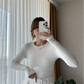 White Basic Cotton Thumb Hole Top