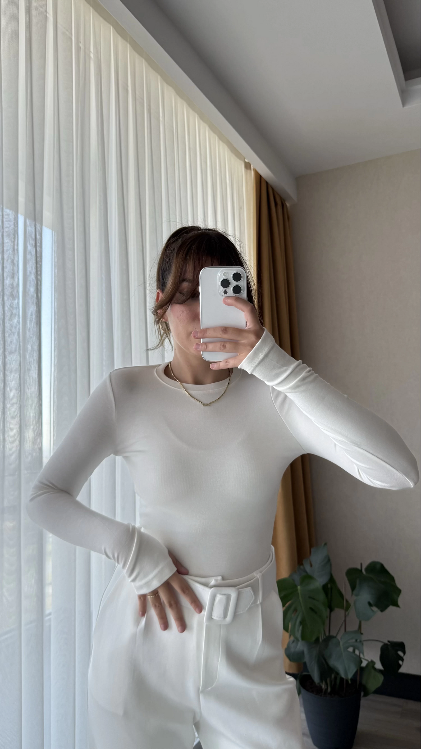 White Basic Cotton Thumb Hole Top