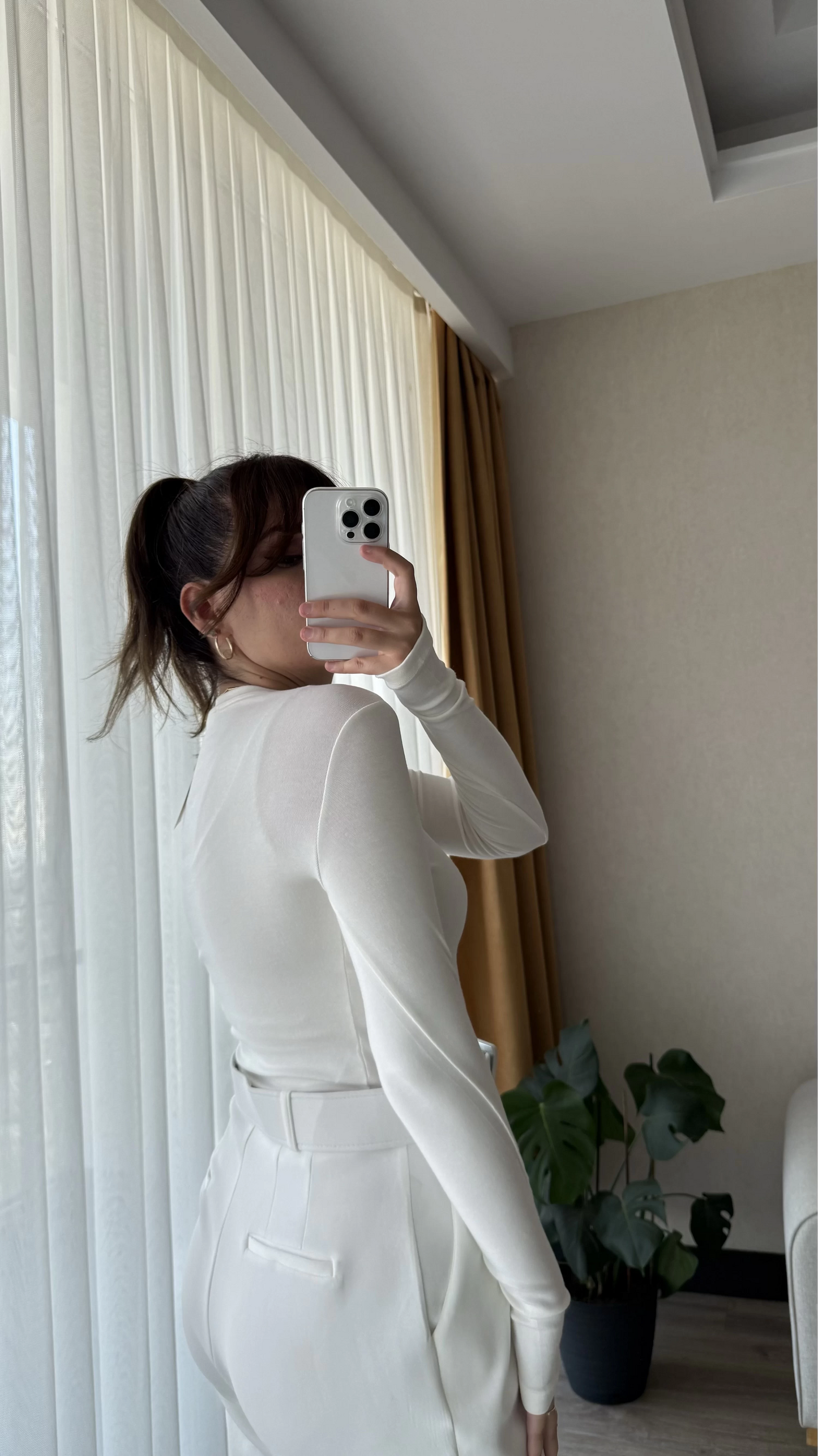 White Basic Cotton Thumb Hole Top