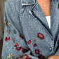 Embellished Floral Sequined Denim Bomber Jacket