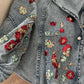 Embellished Floral Sequined Denim Bomber Jacket