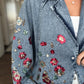 Embellished Floral Sequined Denim Bomber Jacket