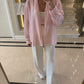 Pink Striped Linen V Neck Shirt