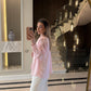 Pink Striped Linen V Neck Shirt