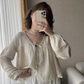Beige Cotton Blouse With Dantel Details