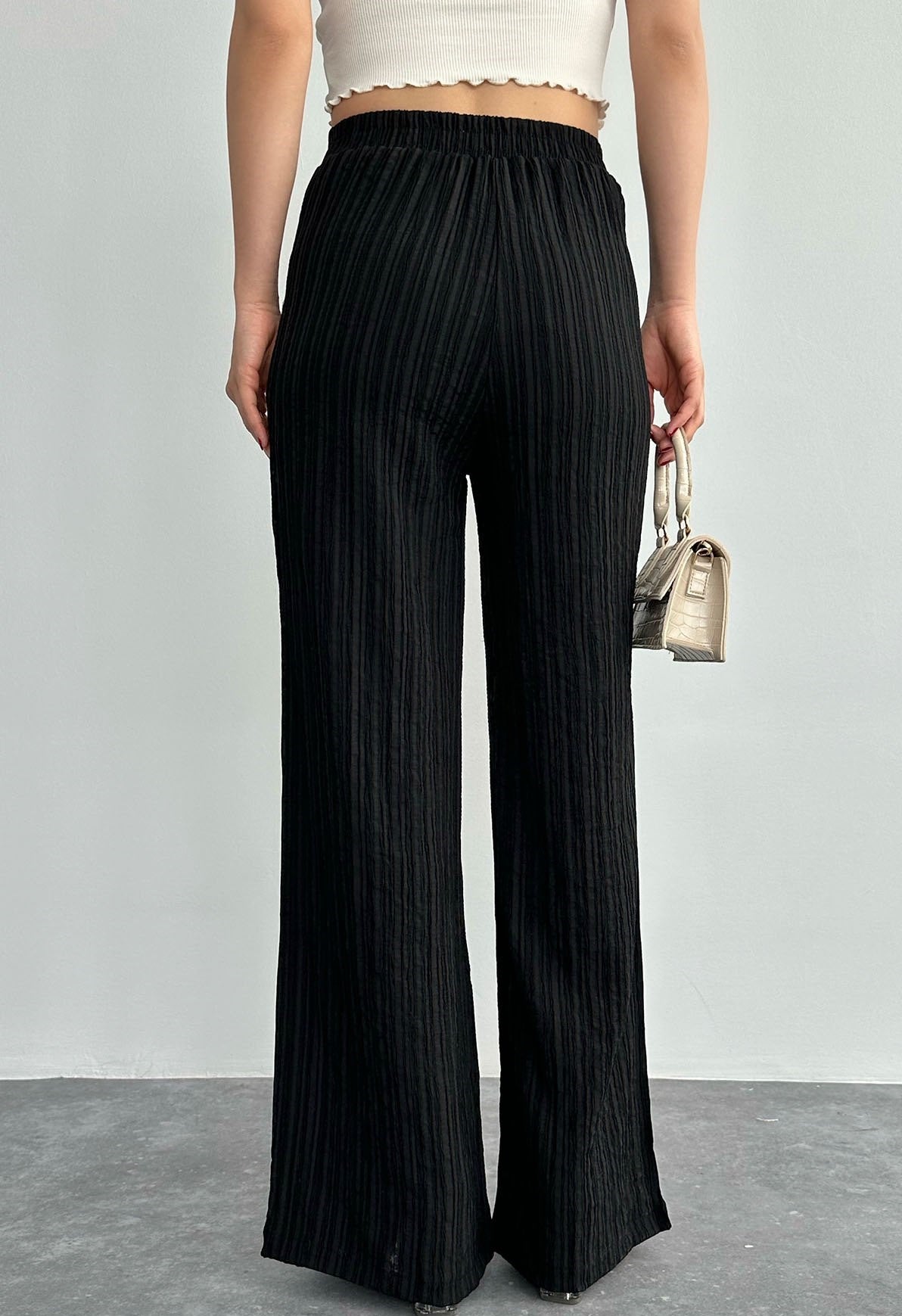 Crinkled Linen Black Pants BOHEME