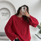Red Round Neck Pullover With Bell Sleeves