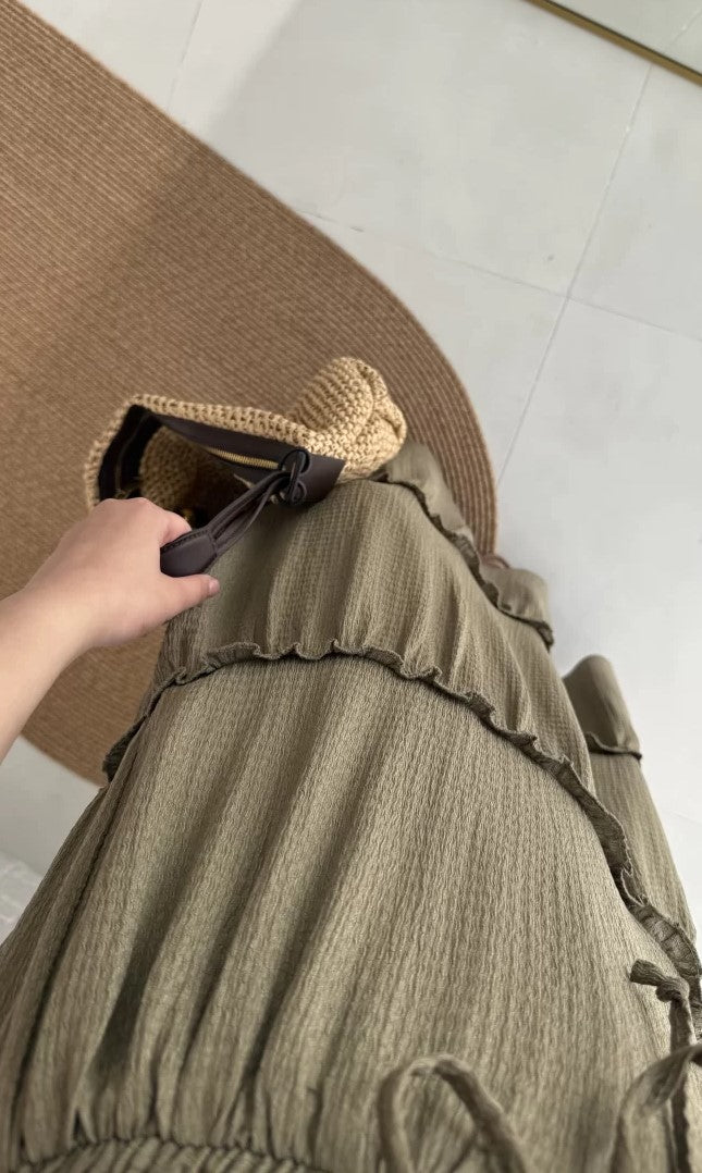 Olive Cotton Ruffled Skirt
