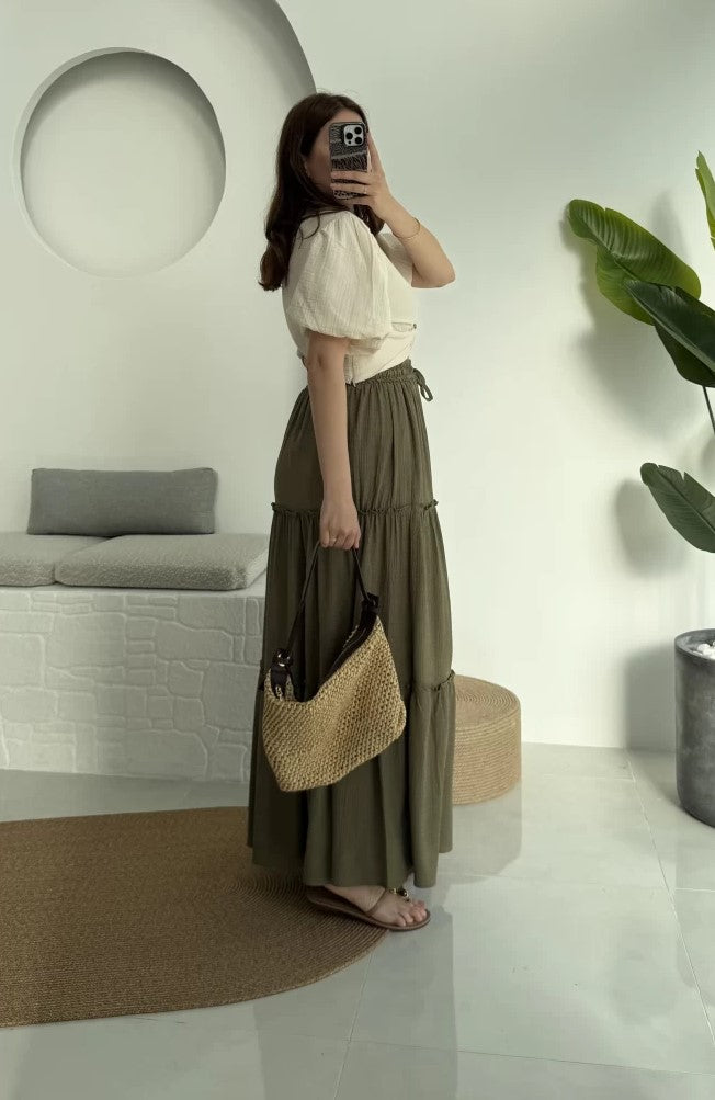 Olive Cotton Ruffled Skirt