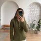 Olive Green Polo Pullover With Rhinestone Buttons