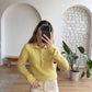 Lime Yellow Polo Pullover With Rhinestone Buttons