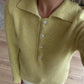 Lime Yellow Polo Pullover With Rhinestone Buttons