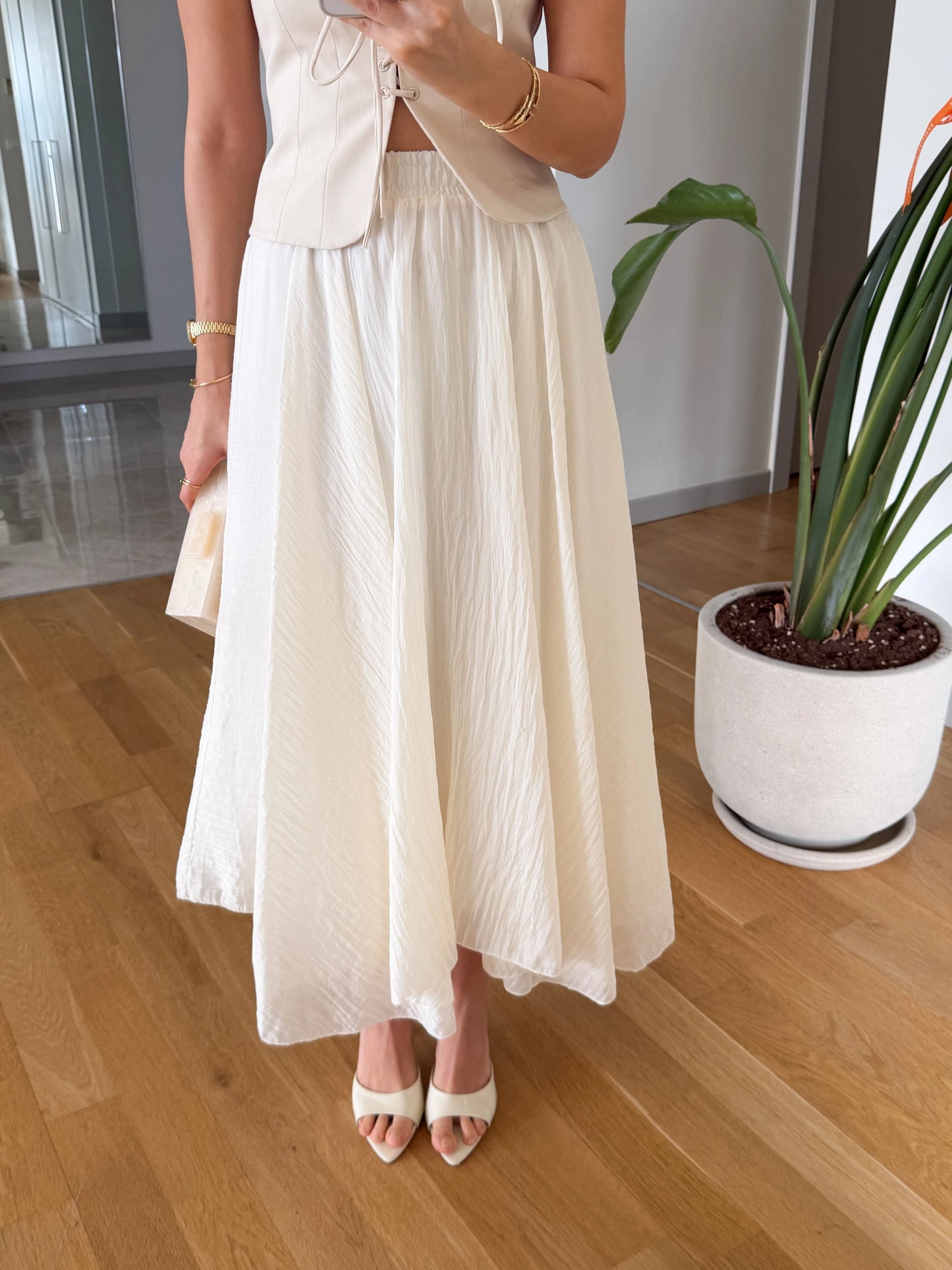 White Asymmetrical Chiffon Skirt