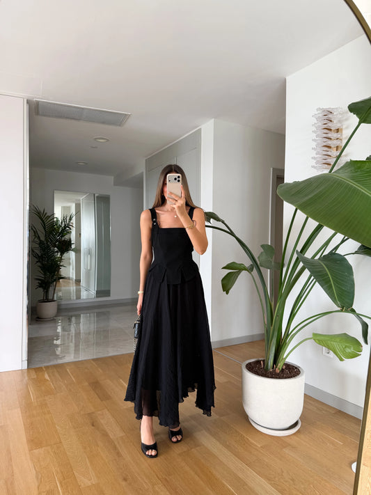 Black Asymmetrical Chiffon Skirt