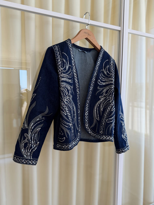 Dark Blue Sequined Denim Jacket