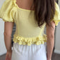 Yellow Corset Waist Half Sleeve Blouse