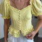 Yellow Corset Waist Half Sleeve Blouse