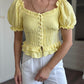 Yellow Corset Waist Half Sleeve Blouse