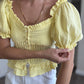 Yellow Corset Waist Half Sleeve Blouse