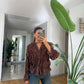 Brown Smocked Chiffon Vintage Blouse