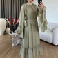 Olive Ruffles Chiffon Dress With Scarf