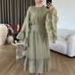 Olive Ruffles Chiffon Dress With Scarf