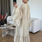 Beige Ruffles Chiffon Dress With Scarf