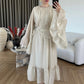 Beige Ruffles Chiffon Dress With Scarf