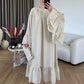 Beige Ruffles Chiffon Dress With Scarf