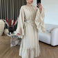 Beige Ruffles Chiffon Dress With Scarf