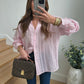 Pink Striped Linen V Neck Shirt