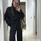 Crinkled Black Wide Pants With Elastic Waist