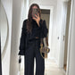 Crinkled Black Wide Pants With Elastic Waist