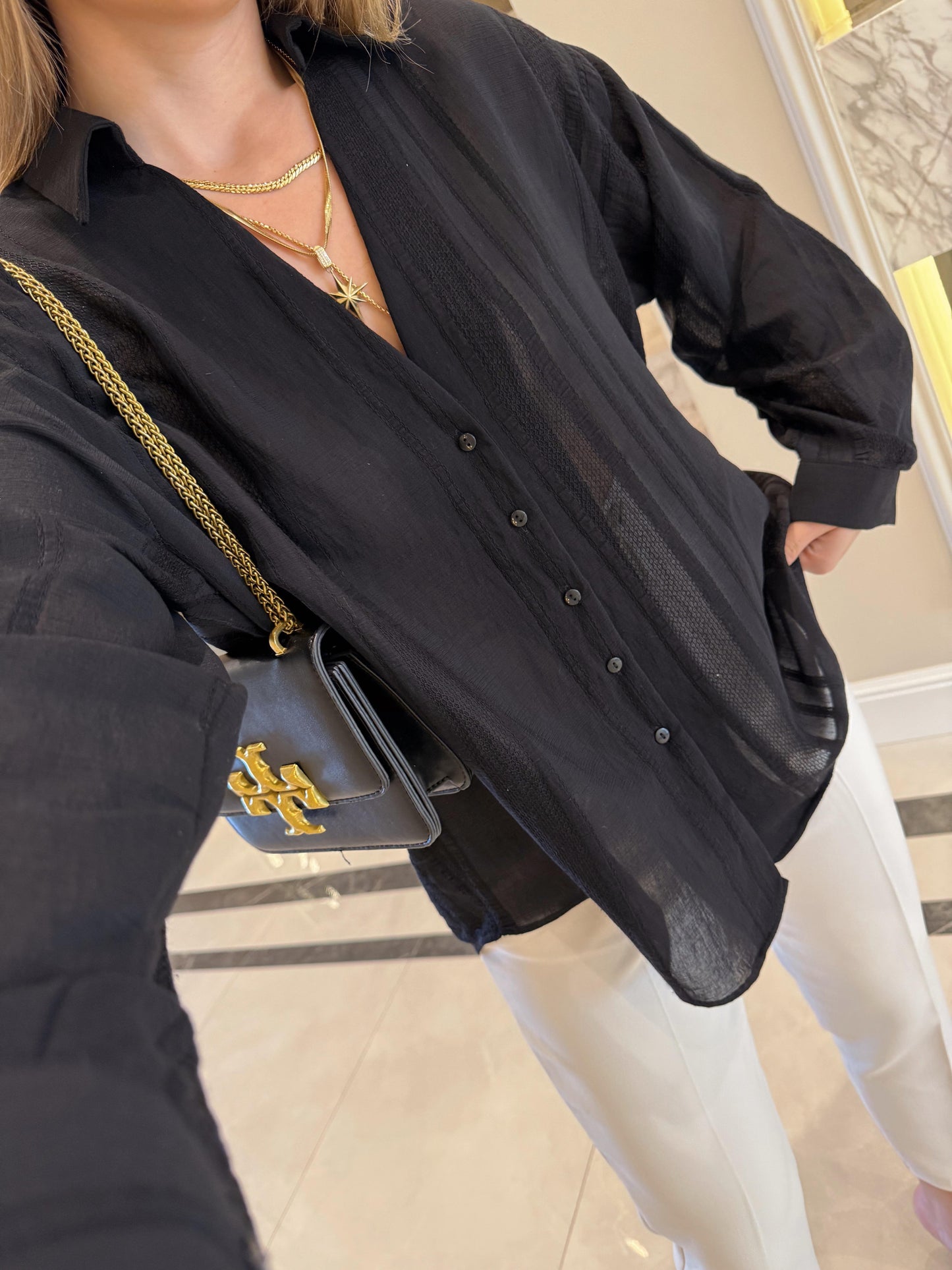 Black Striped Linen Shirt