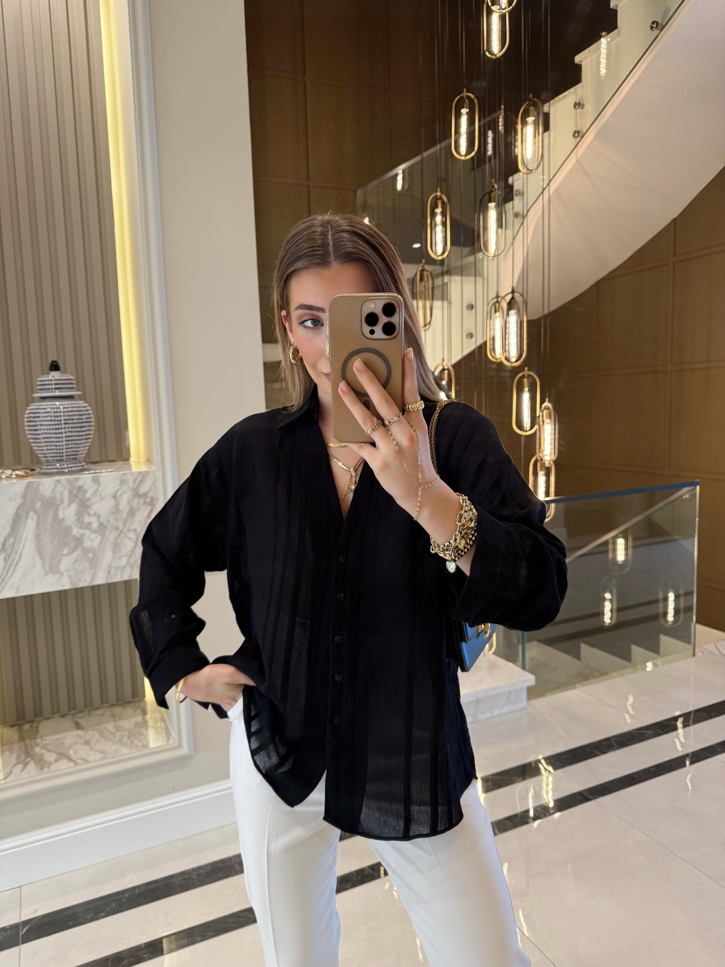 Black Striped Linen Shirt