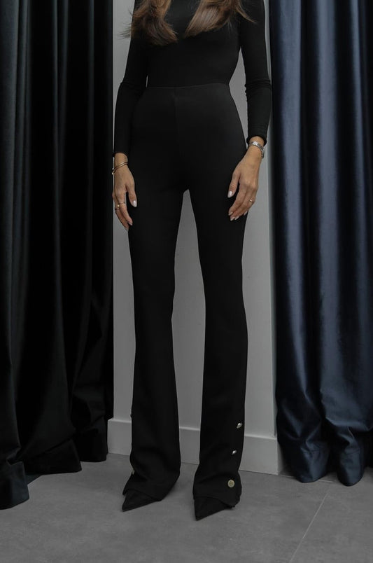 Black Flare Pants With Golden Buttons