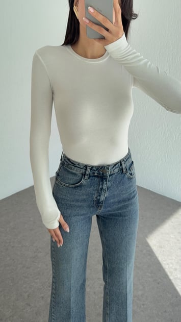 White Basic Cotton Thumb Hole Top